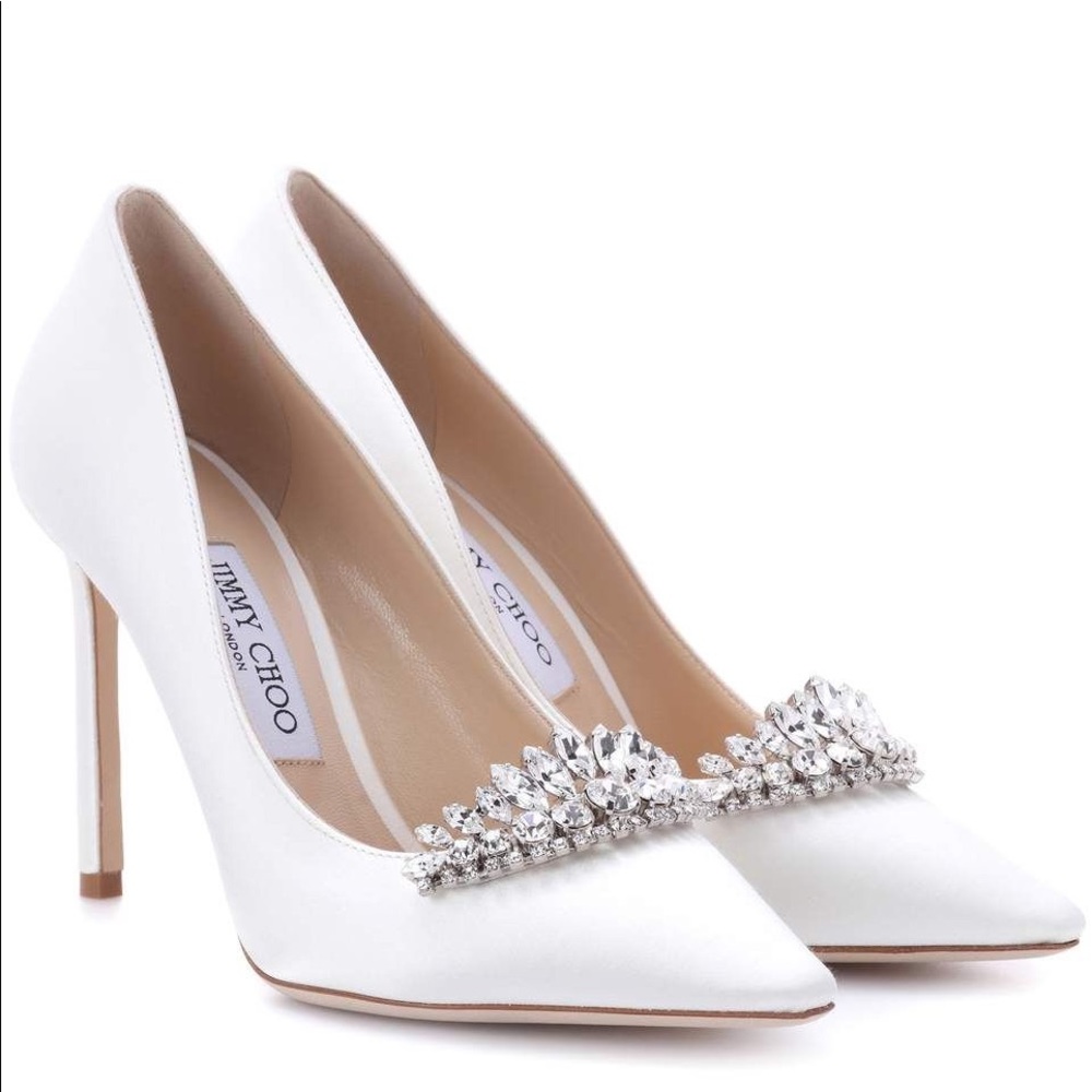 Jimmy Choo White Heels with Silver Embellishments